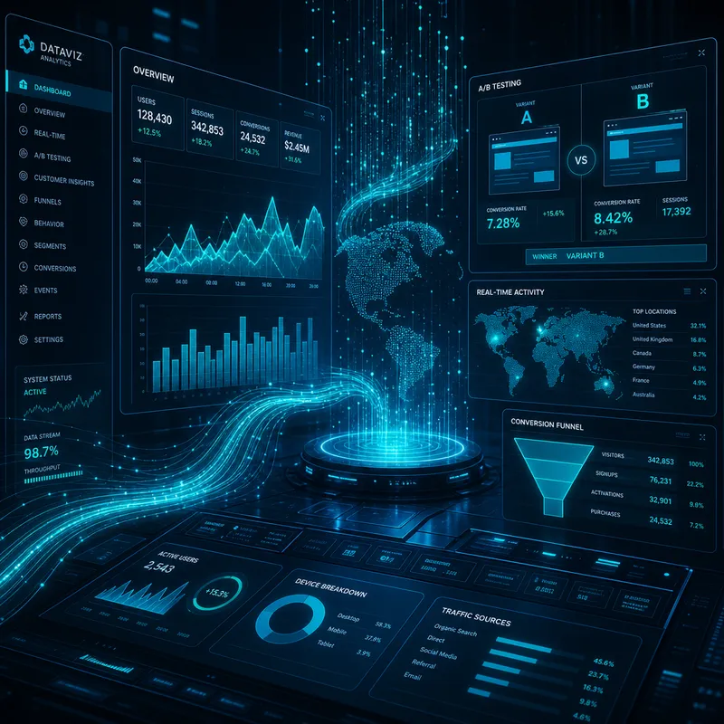 Analytics dashboard and data integration services — Google Analytics 4, Search Console, A/B testing