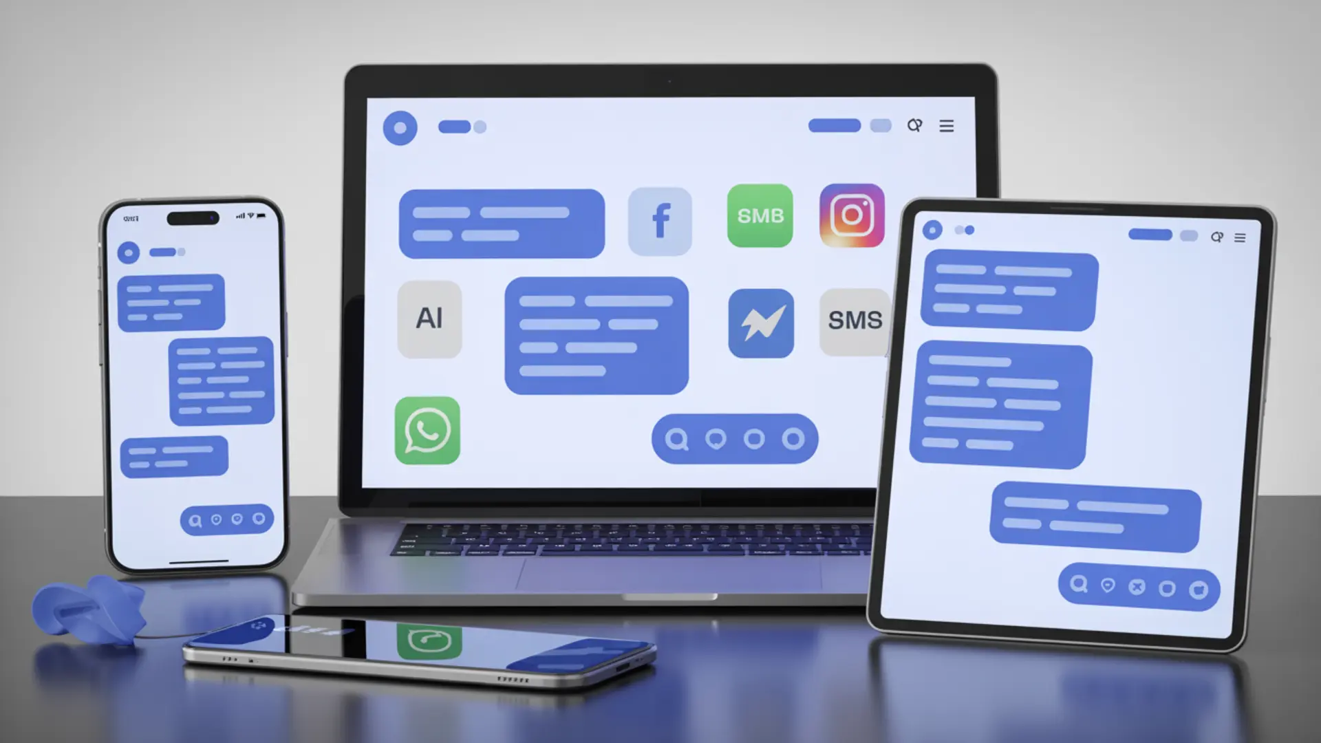 AI chatbot deployed across multiple platforms — website widget, Facebook Messenger, WhatsApp, Instagram, and SMS with unified conversation management