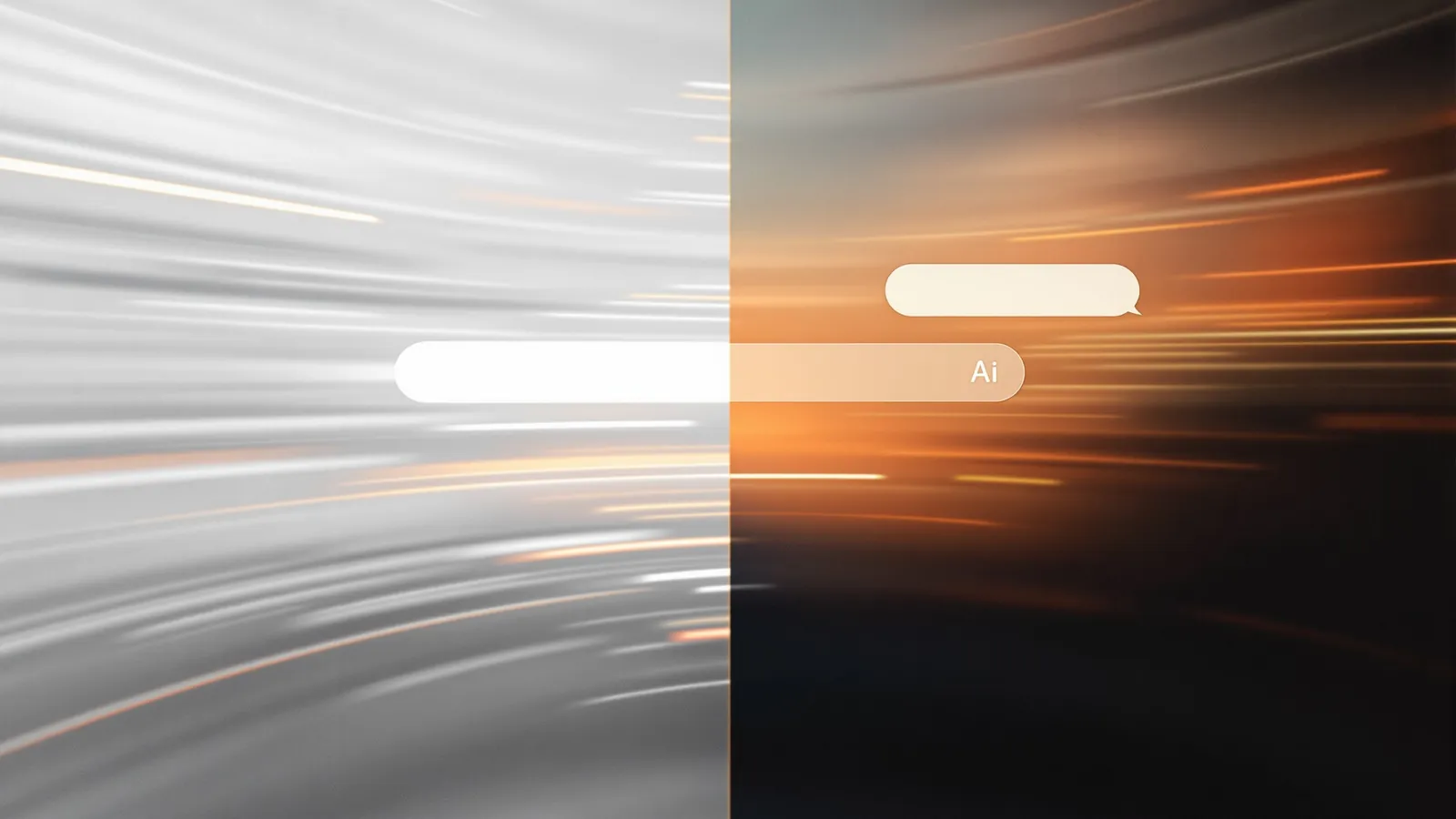 Split-screen concept image comparing traditional search engine result pages with a conversational AI chat interface for 2026 search usage statistics