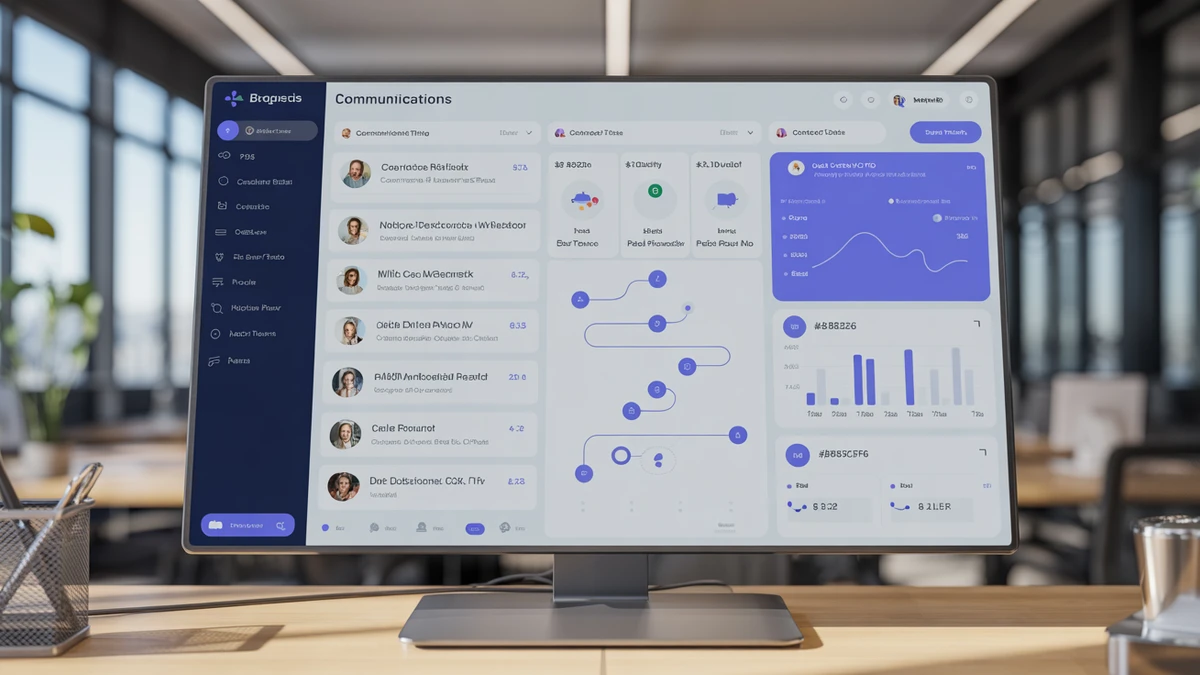 Custom CRM business communications dashboard showing email threads, lead tracking, automated workflows, and real-time notifications in a Next.js custom web application