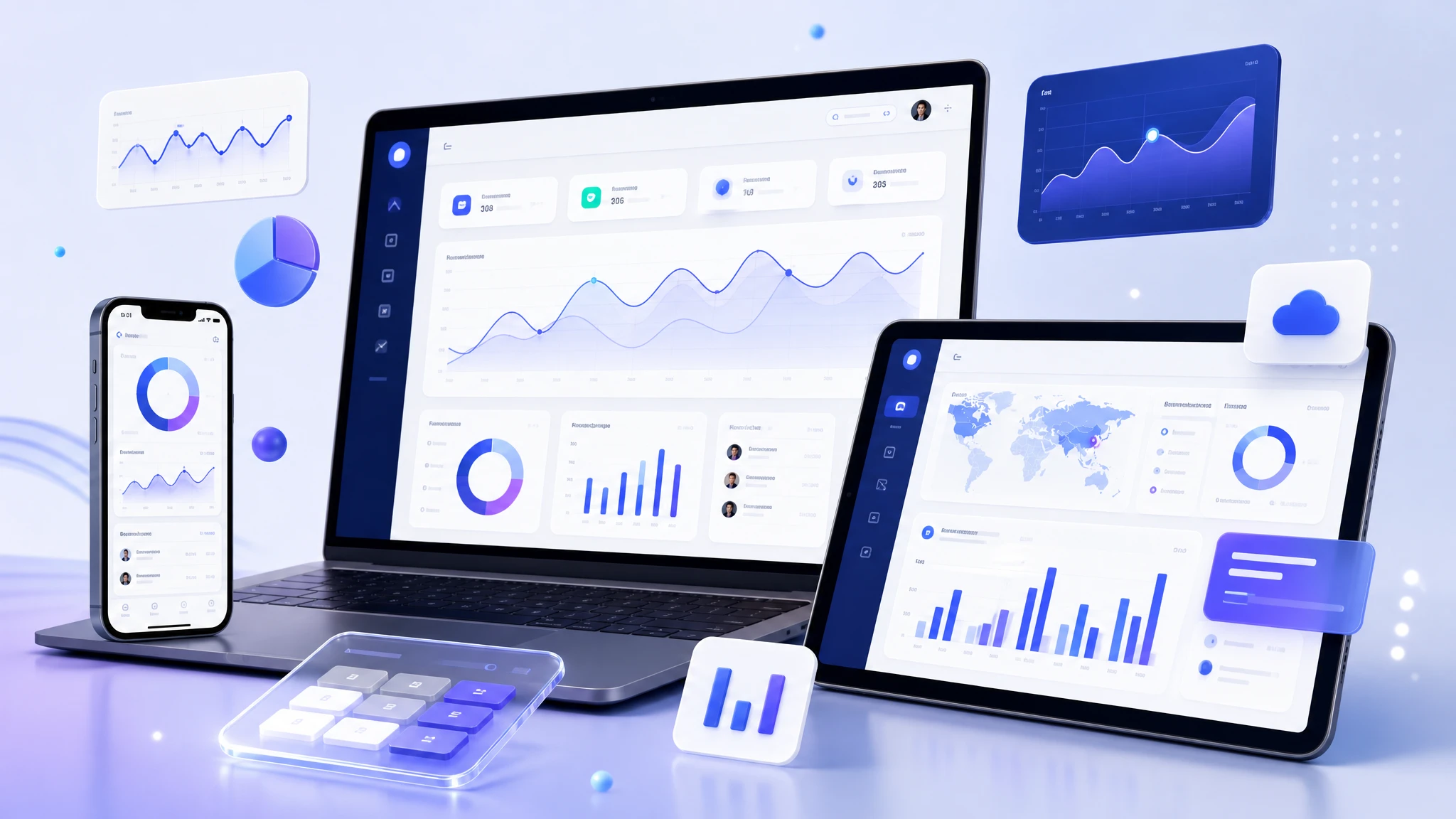 Showcase of interactive web application examples built in 2026 with dashboards, calculators and data visualizations across devices