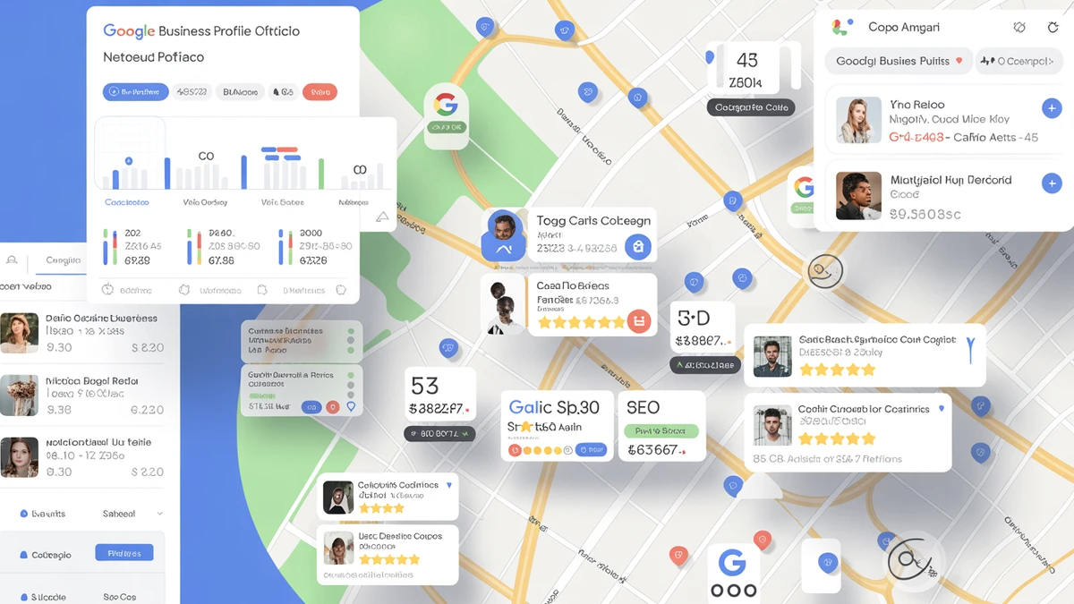 Local SEO and Google Business Profile optimization showing map listings, star ratings, and location-based search results for local digital marketing services
