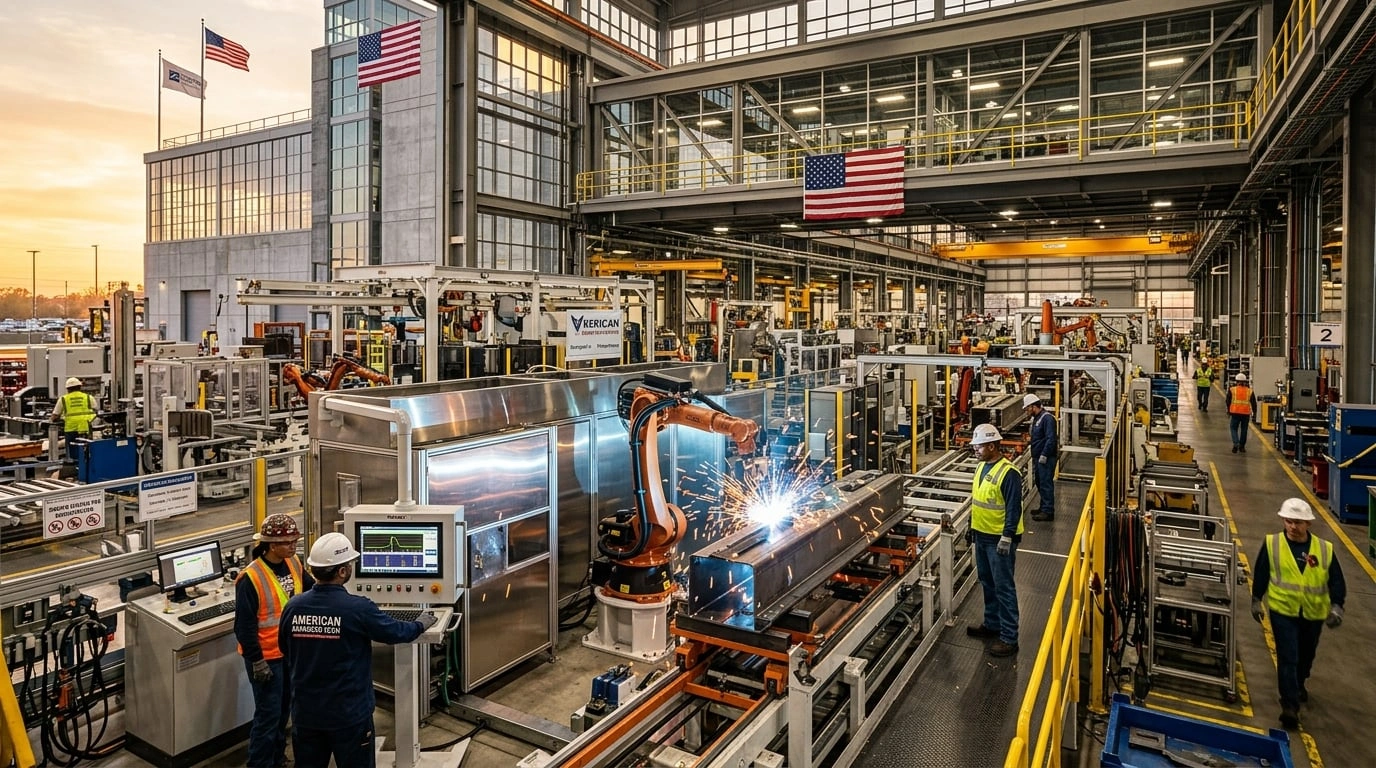 Complejo fabril americano moderno con líneas de producción automatizadas representando la acumulación de capital más rápida bajo RCII