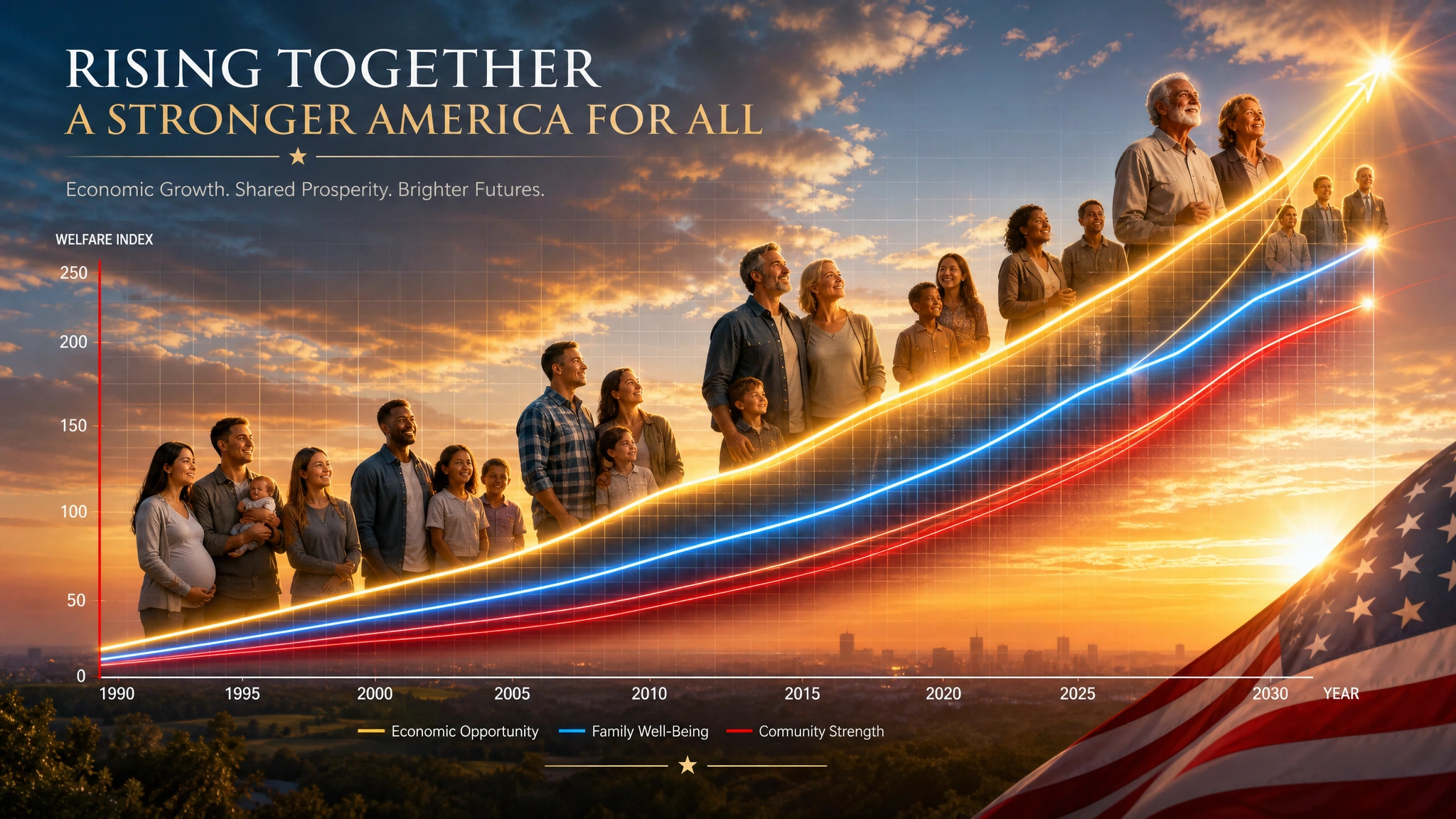 Visualización gráfica mostrando curvas de mejora de bienestar en todos los niveles de ingreso americanos bajo RCII