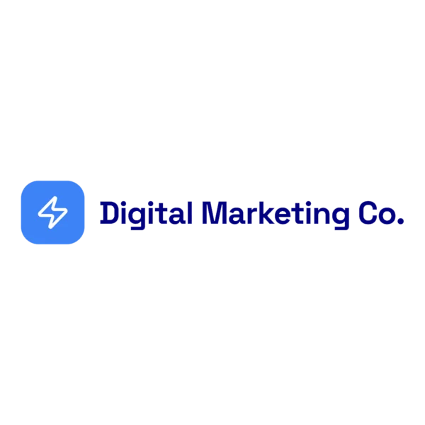 Digital Marketing Co. official logo — blue lightning bolt icon with company wordmark