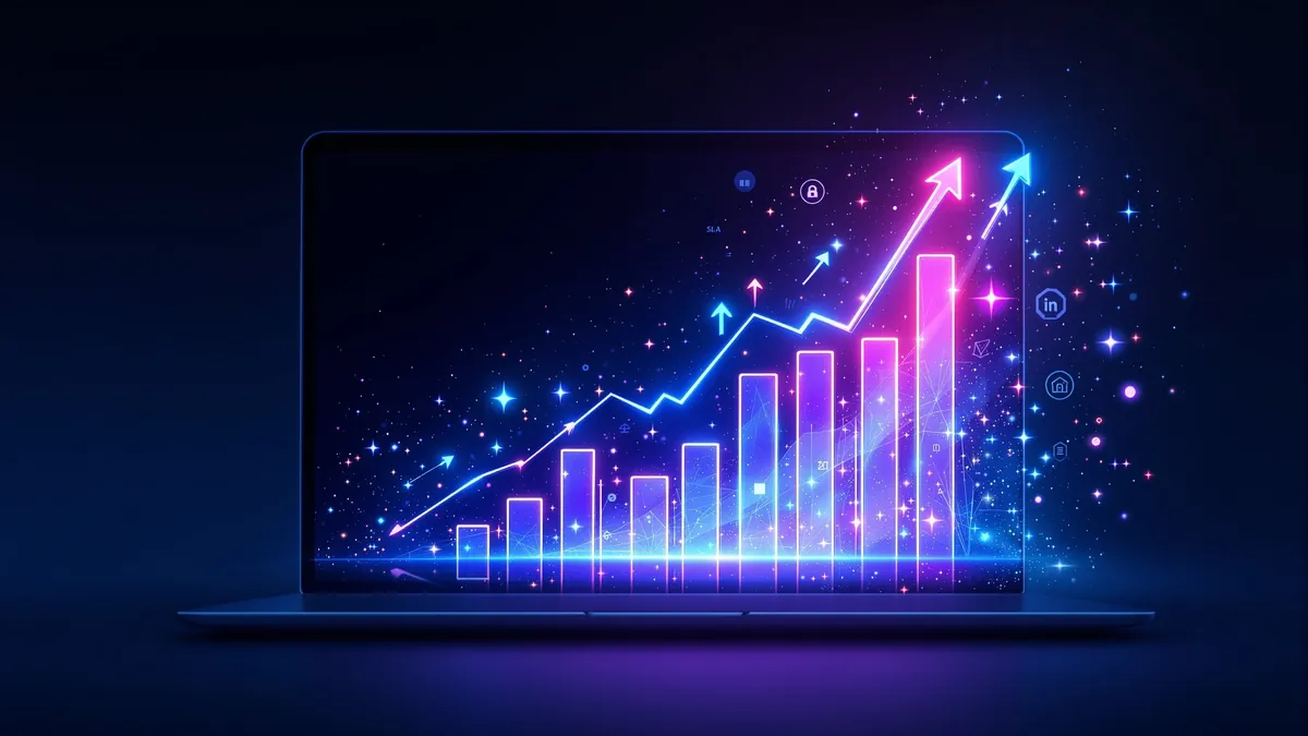 Digital marketing ROI compounding growth chart — multi-channel performance trajectory across SEO, PPC, content and email