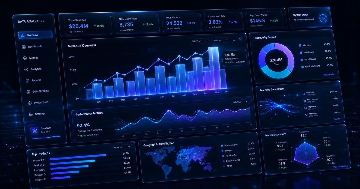 Futuristic visualization of Interactive Data Visualizations & Dashboards