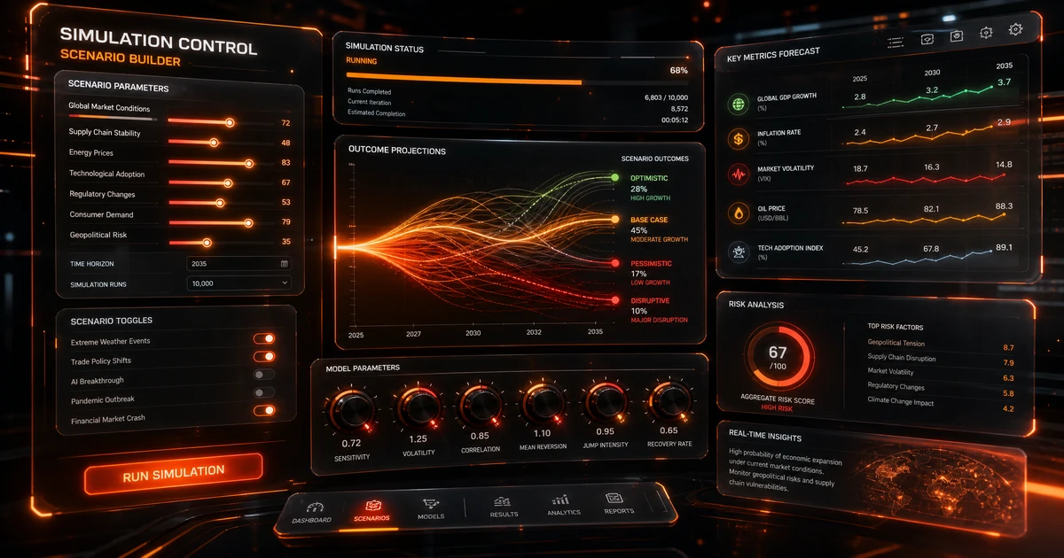 Futuristic visualization of Simulations & Scenario Builders