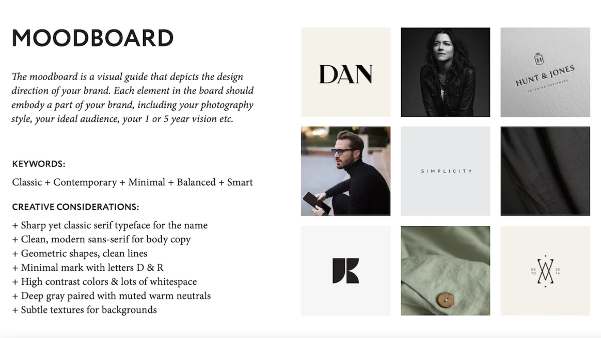 Professional brand strategy session with mood boards, design guidelines, and color palettes in a creative agency environment