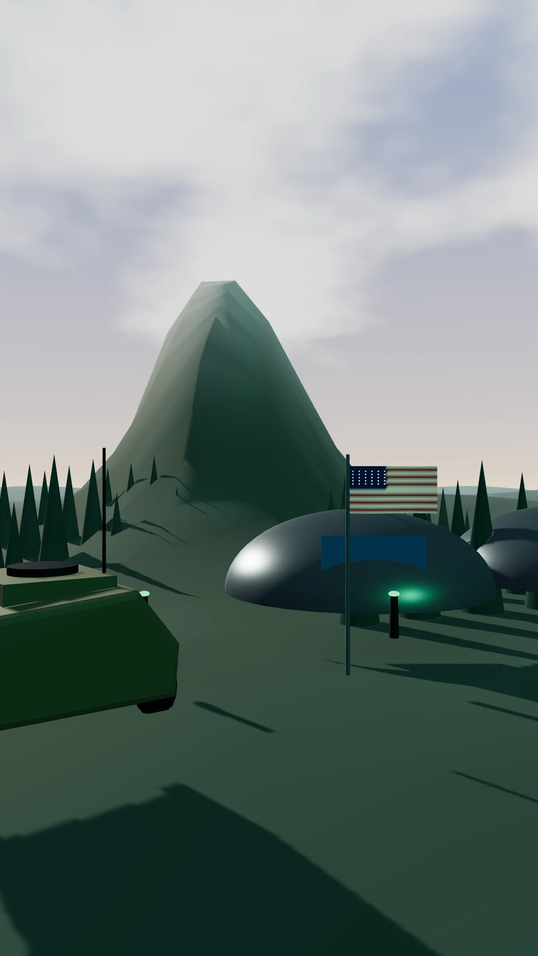 Emerald Frontier — Mountain ranges, evergreen forests and an expedition campus with armored ground vehicles.