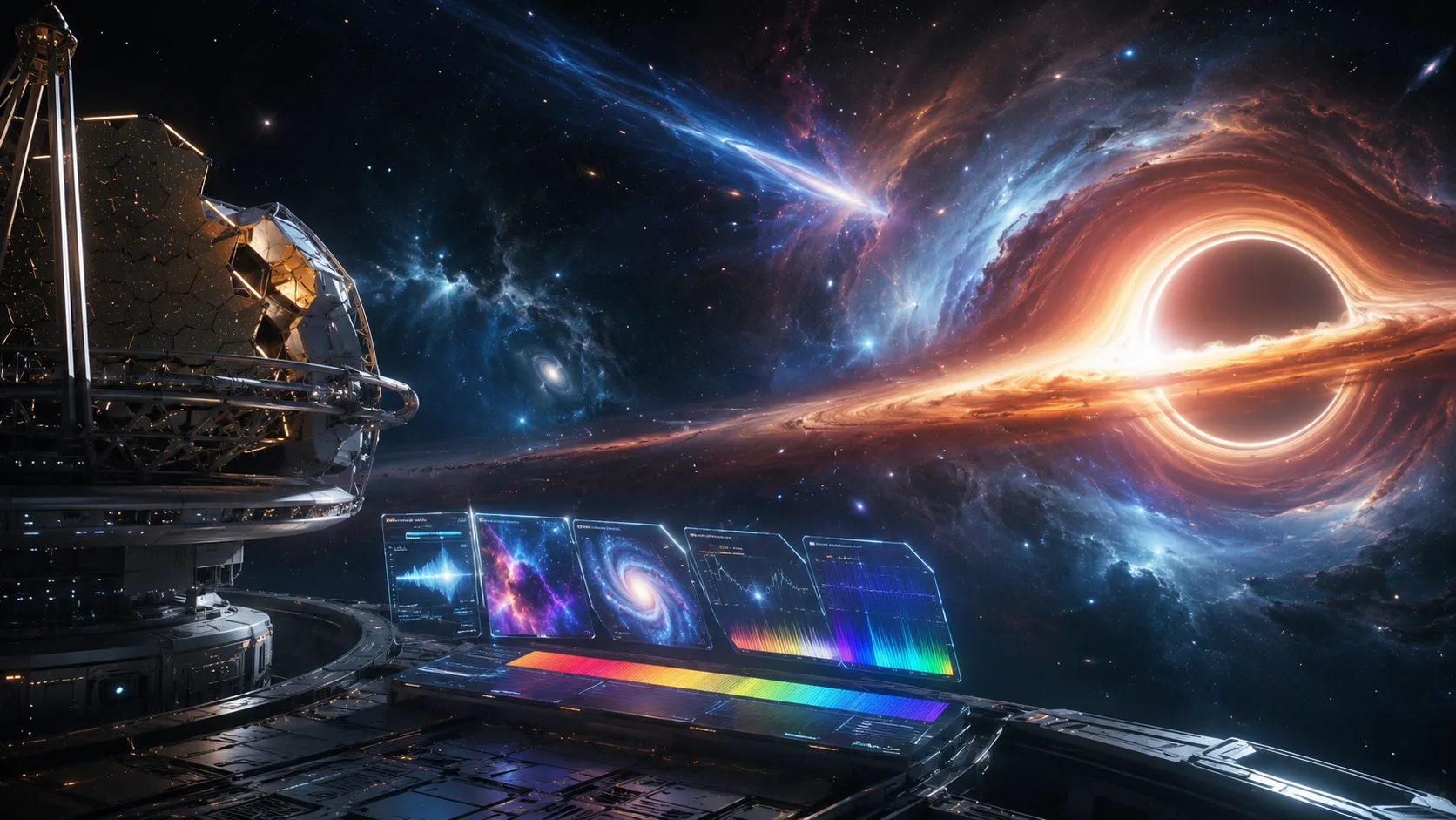 A holographic cosmic observatory rendering a black-hole event horizon