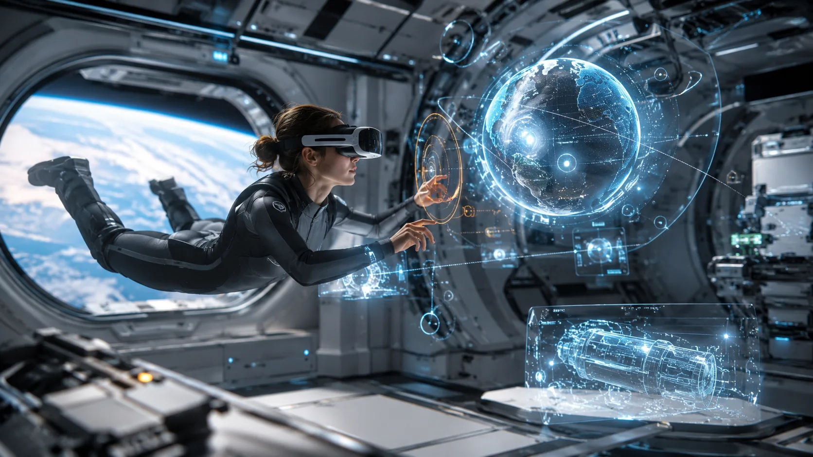 A zero-gravity holographic Earth interface aboard an orbital station
