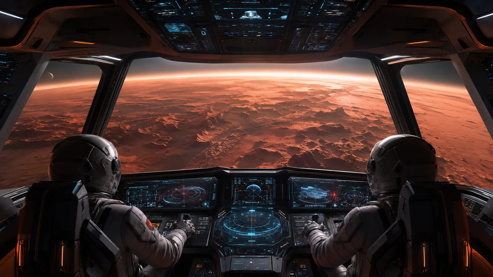 A holographic spacecraft cockpit on a Mars-horizon mission