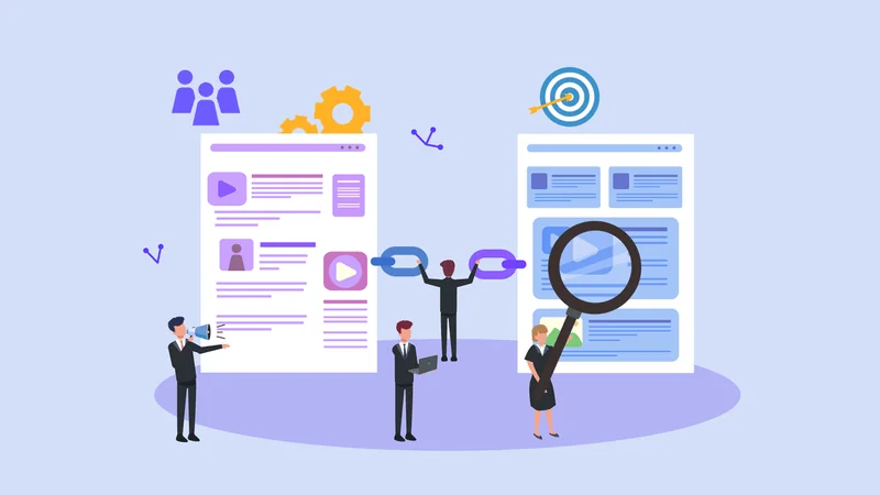 Link building service showing digital network connections and backlink strategy visualization