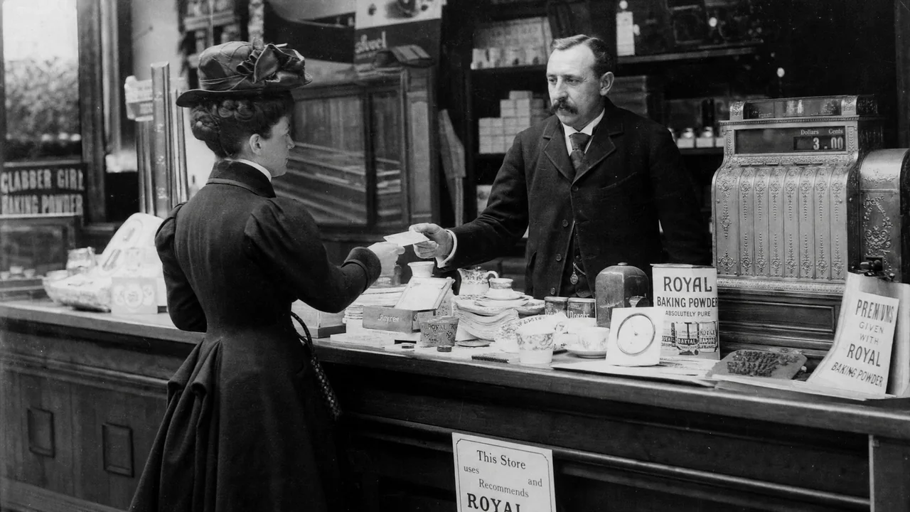 Couponing, Premiums & Sales Promotions — 1887 – 1900: una representación de época de este método de marketing estadounidense.