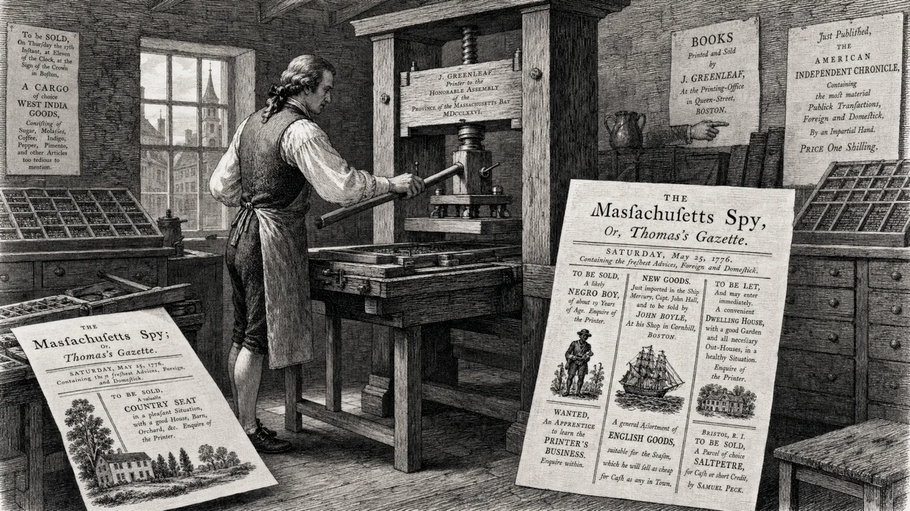 Newspaper & Magazine Advertising — 1704 – 1820: una representación de época de este método de marketing estadounidense.