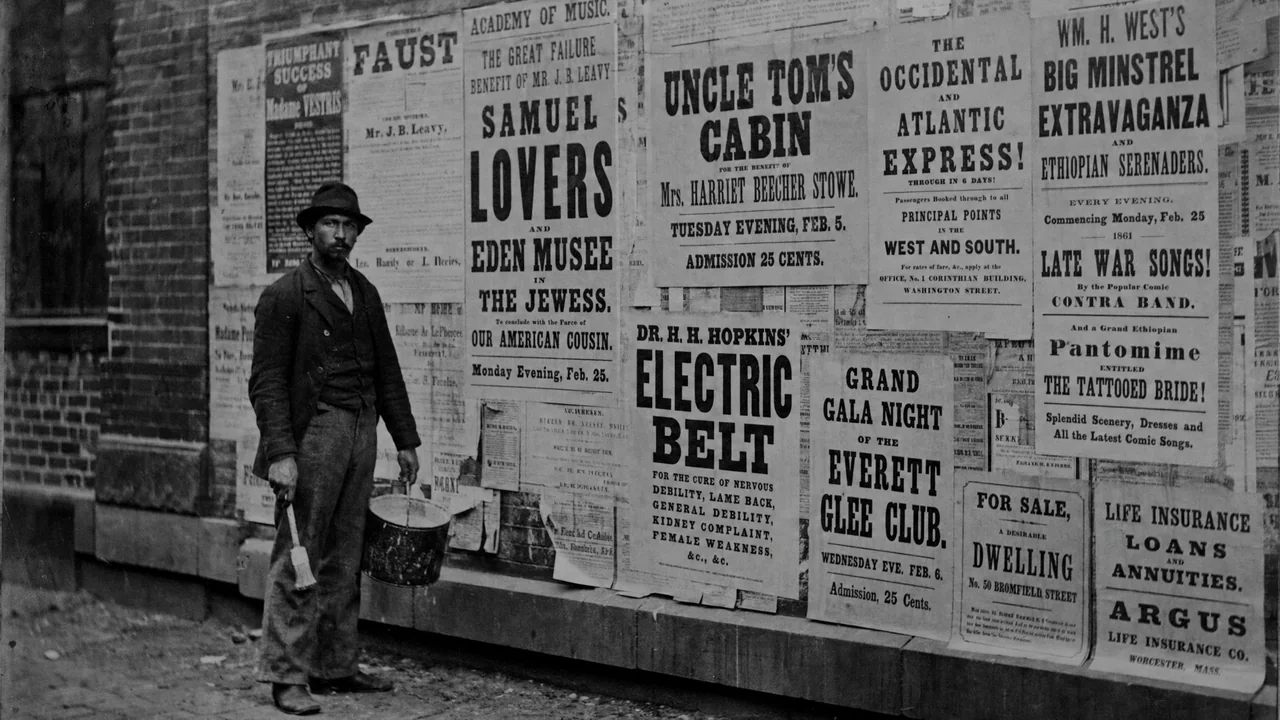 Posters, Billboards & Out-of-Home Advertising — 1830s – 1865: una representación de época de este método de marketing estadounidense.