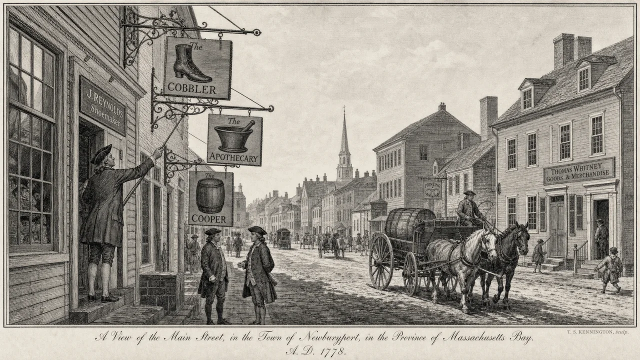 Shop Signs & Trade Signage — 1776: una representación de época de este método de marketing estadounidense.