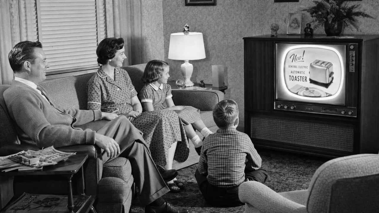 Television Advertising — 1941 – 1970: una representación de época de este método de marketing estadounidense.