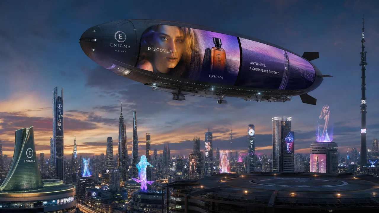 Video Blimp Marketing — 2100 & Beyond: una representación de época de este método de marketing estadounidense.