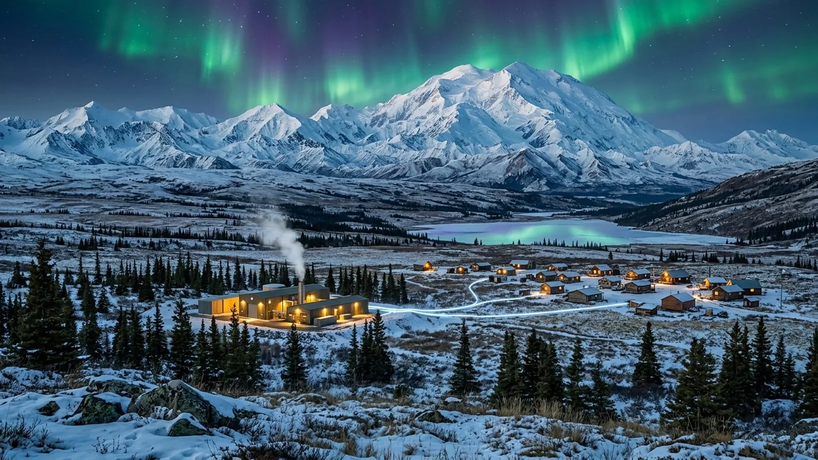 An optimistic, photorealistic vision of the energy future of Alaska: clean power, efficiency, and lower prices