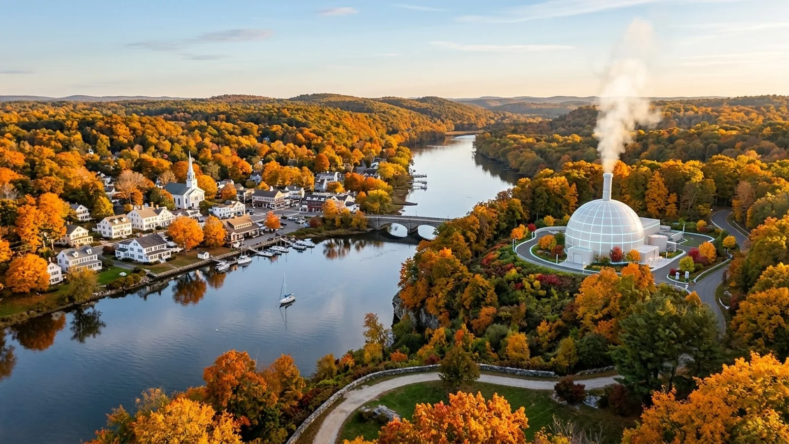 An optimistic, photorealistic vision of the energy future of Connecticut: clean power, efficiency, and lower prices