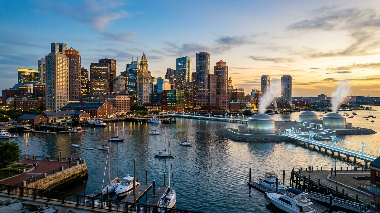 An optimistic, photorealistic vision of the energy future of Massachusetts: clean power, efficiency, and lower prices