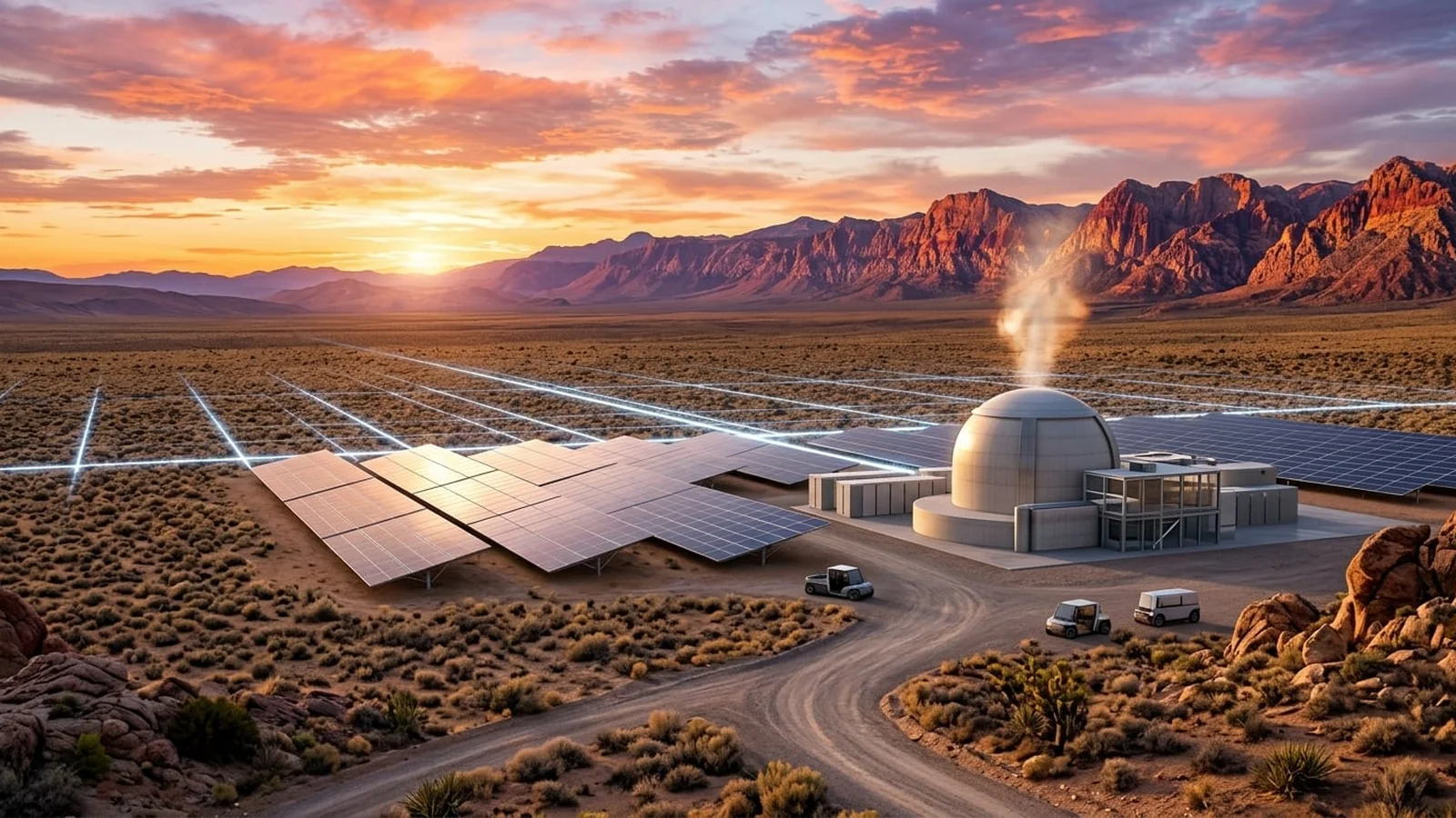 An optimistic, photorealistic vision of the energy future of Nevada: clean power, efficiency, and lower prices