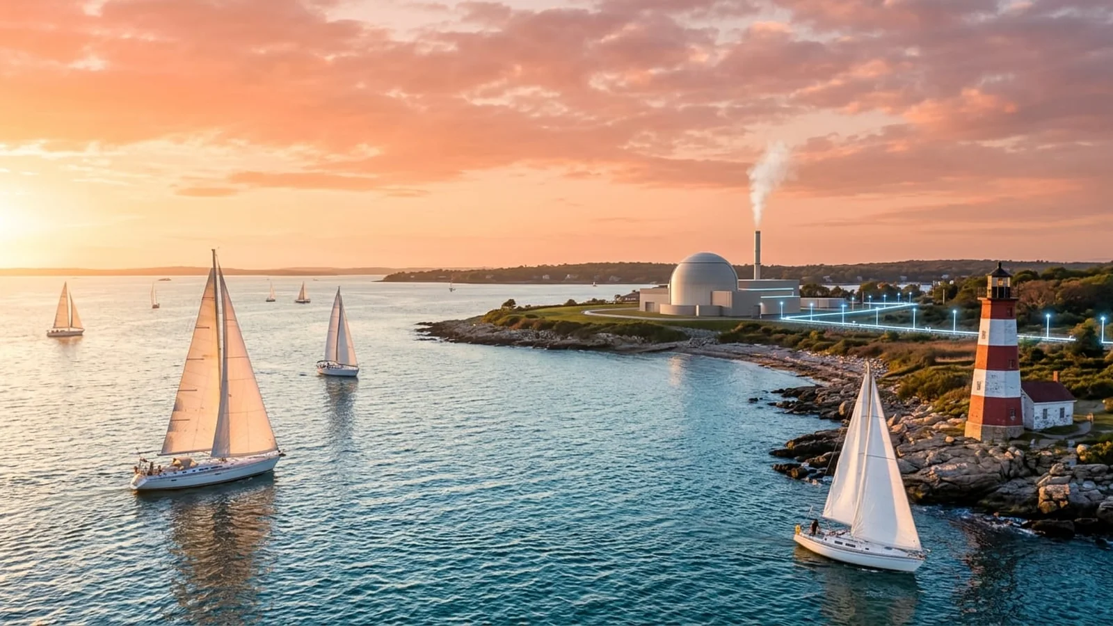 An optimistic, photorealistic vision of the energy future of Rhode Island: clean power, efficiency, and lower prices