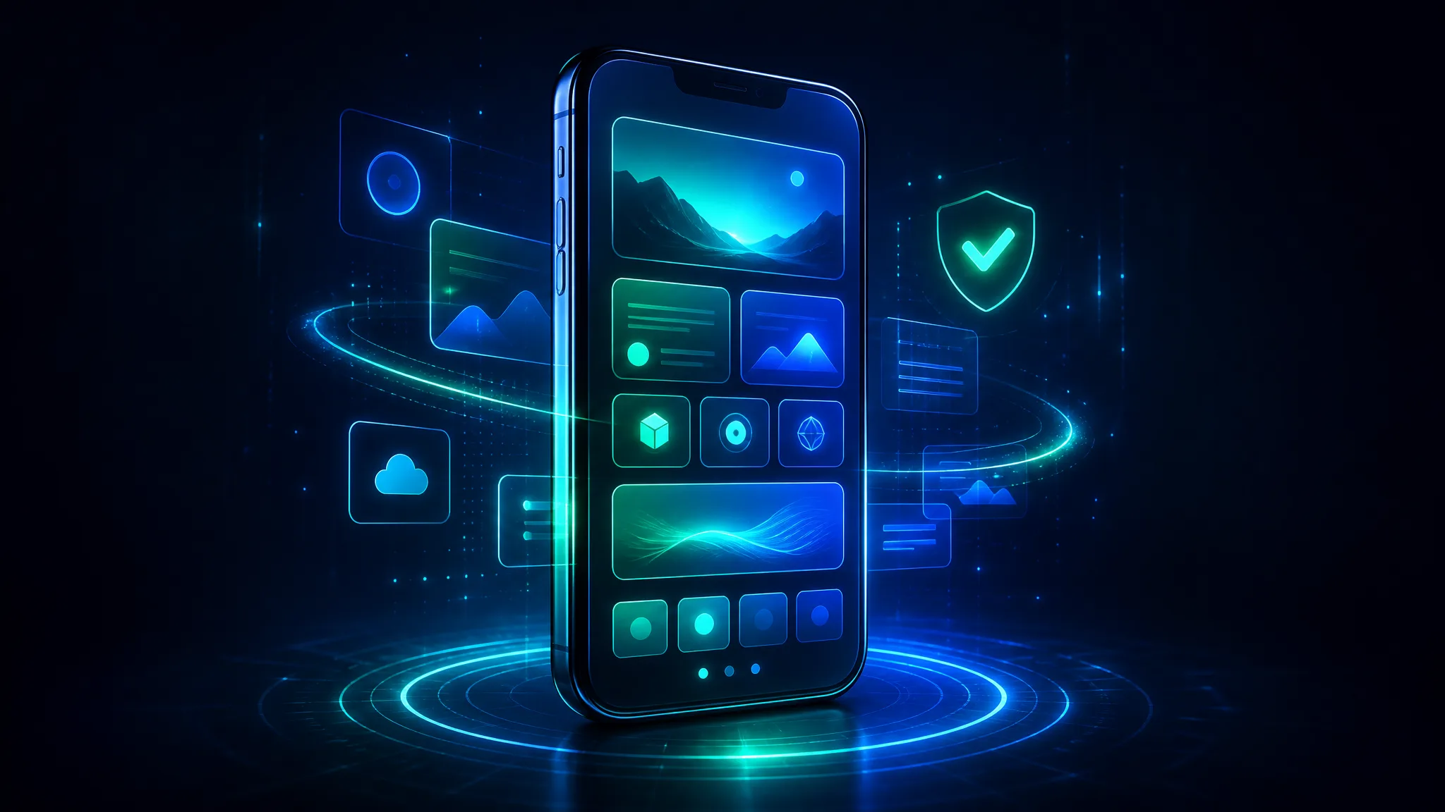 Teléfono inteligente que muestra una aplicación web progresiva responsiva con objetivos táctiles grandes y un manifiesto de aplicación instalable