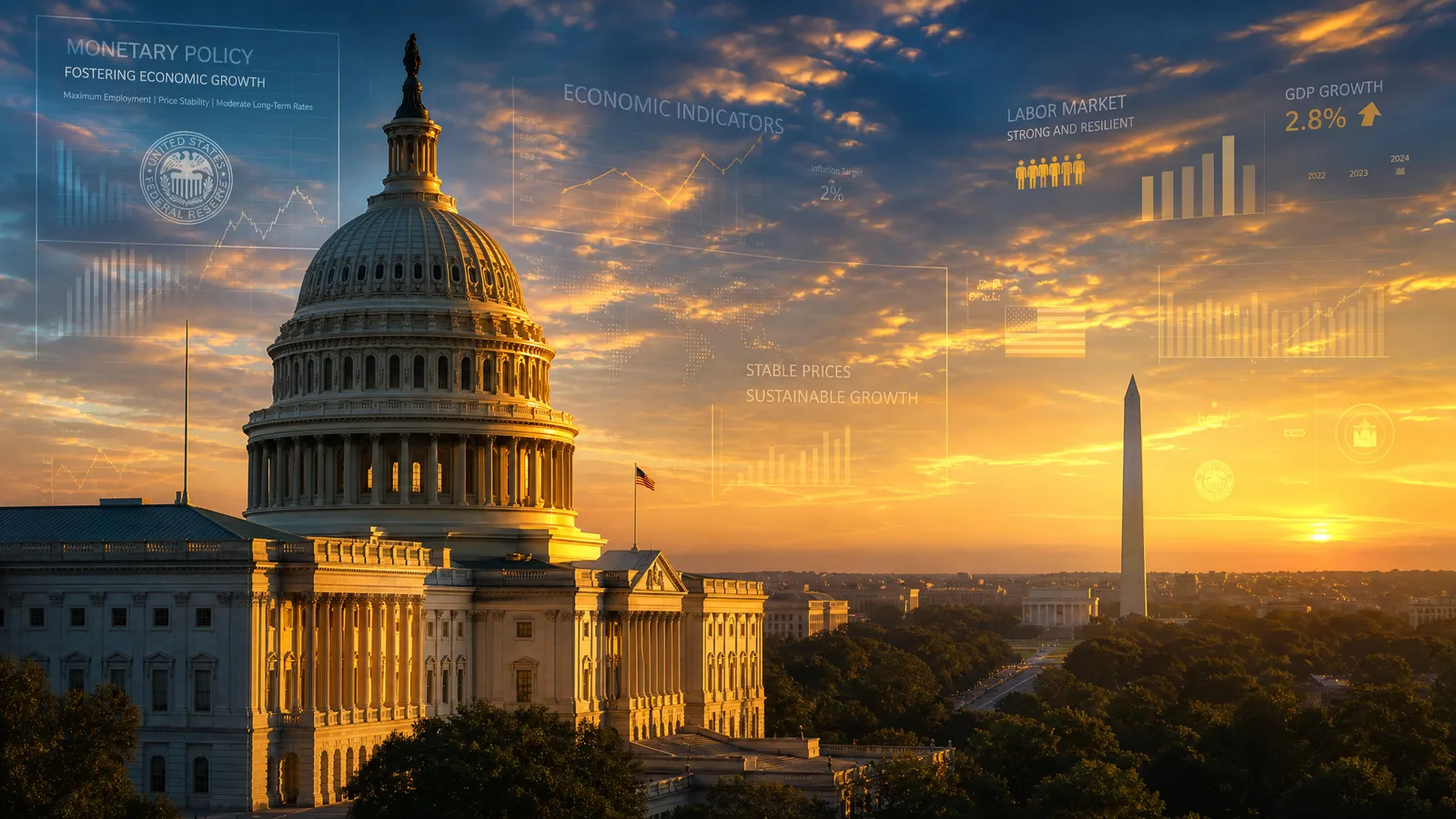 Amanecer sobre el National Mall de Washington DC — nuevos horizontes económicos para la política monetaria